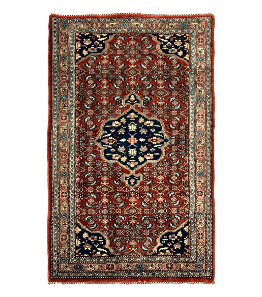 Persian Bidjar Rug 2.7 x 4, Red and Navy Blue, Small Persian Area Rug, Semi Antique