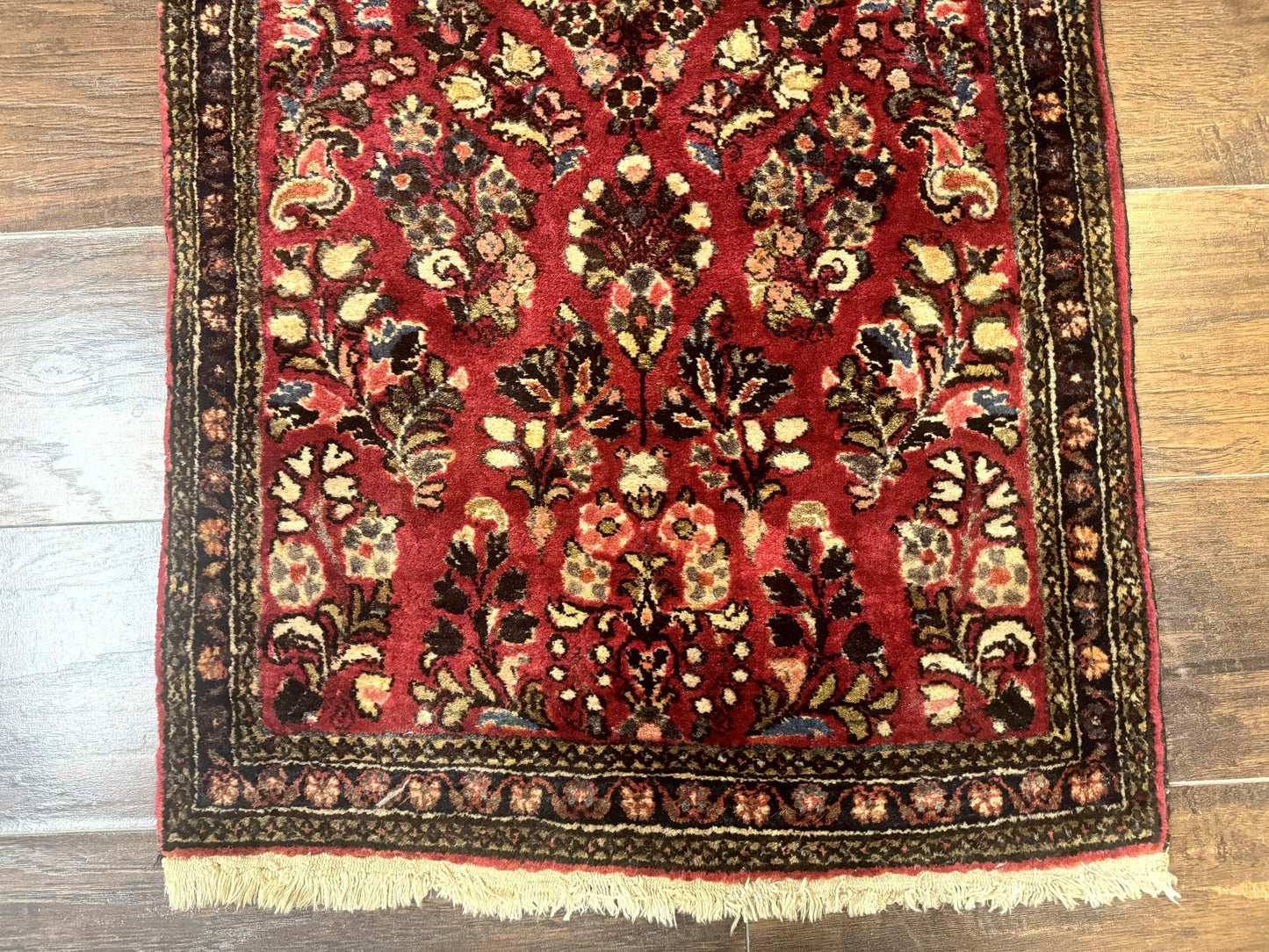 Small Persian Sarouk Rug 2x4, Floral, Red Hand Knotted Wool Traditional Oriental Carpet, Antique Persian Rug 2 x 4 - Nuvé