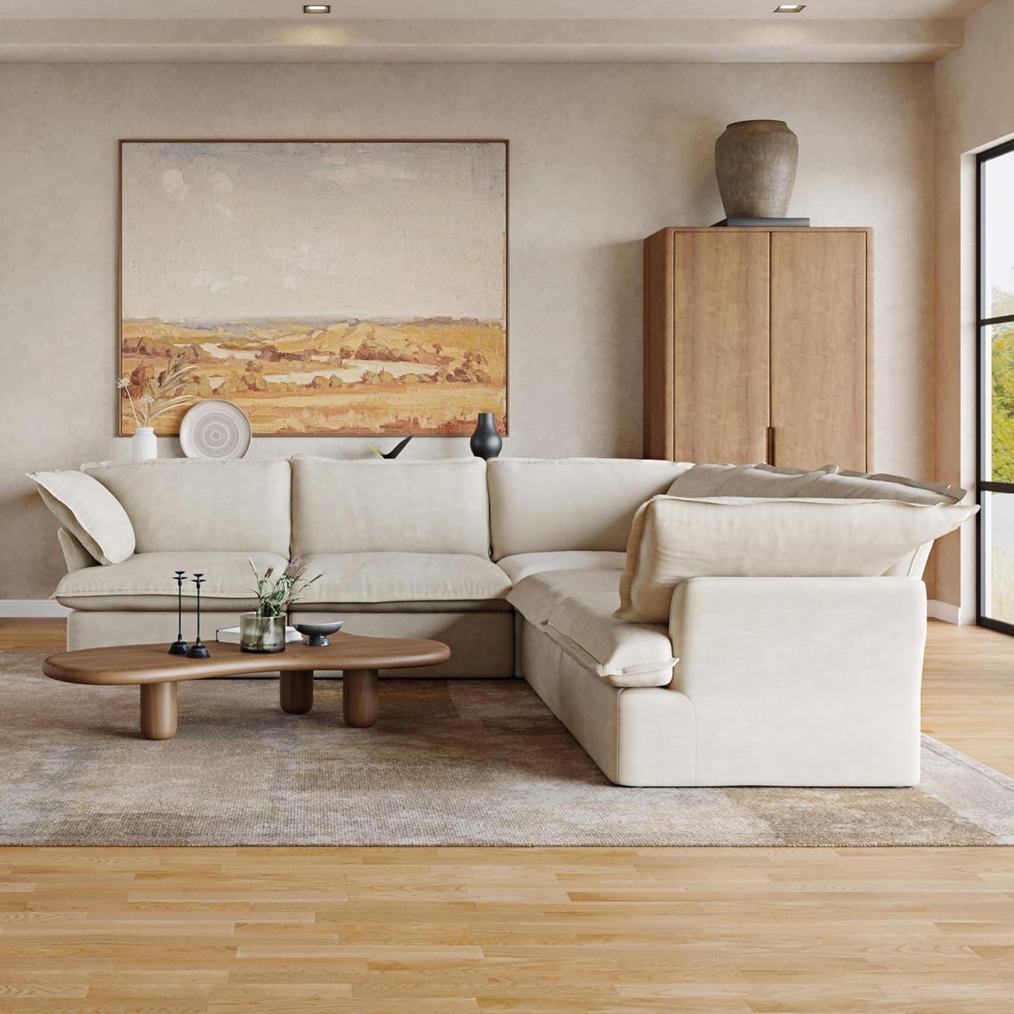 Sabi Modular Boucle Cloud Sofa - Beige - 5-Seater Corner Sectional (V-Shaped) - Nuvé