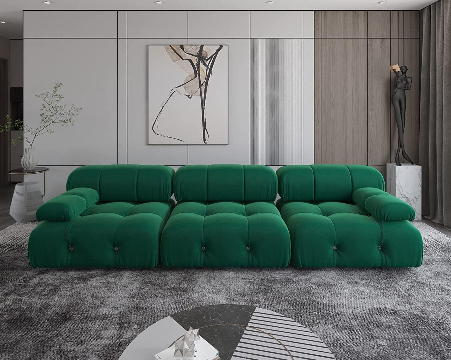 Nuvé® Takumi Velvet Modular Bouclé Cloud Sofa - Green - 3 Seater Sofa - Nuvé