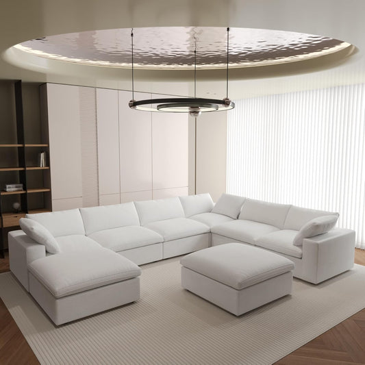 Nuvé® Solace Modular Bouclé Cloud Sofa - Snow White - 7-Seater Corner Chaise - Nuvé
