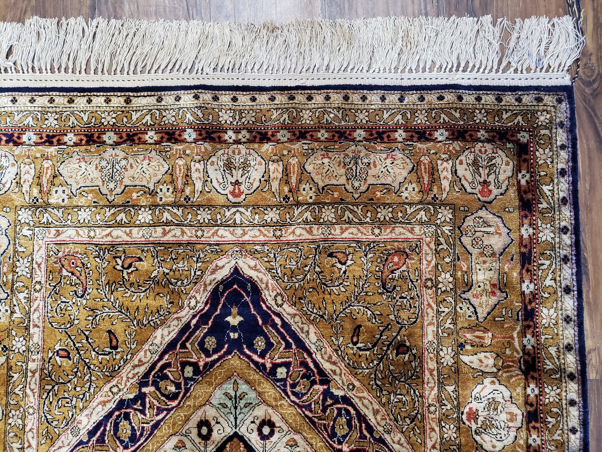 Semi Antique Persian Qum Silk Prayer Rug, Silk, Hand-Knotted, 3'6" x 5' - Nuvé