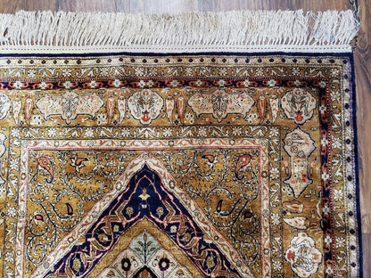 Semi Antique Persian Qum Silk Prayer Rug, Silk, Hand-Knotted, 3'6" x 5' - Nuvé