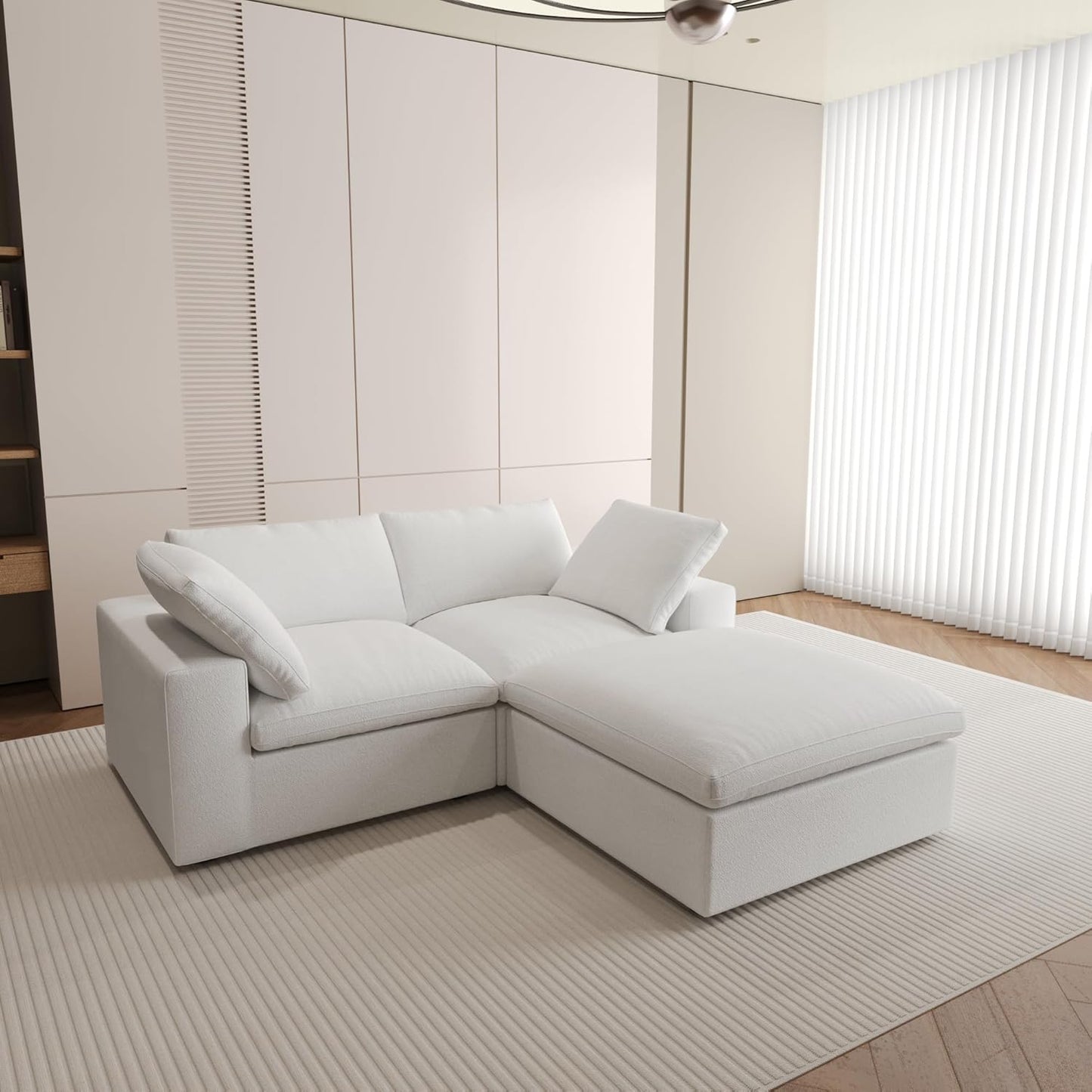 Nuvé® Solace Modular Bouclé Cloud Sofa - Snow White - 2-Seater Sectional Sofa with Ottoman - Nuvé