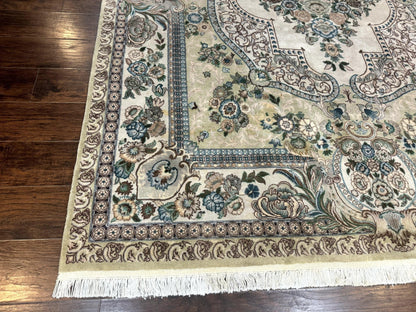 Pak Persian Rug 8 x 10.6, Elegant Oriental Carpet, Floral Medallion, Vintage Handmade Wool Rug, FIne 240 KPSI - Nuvé