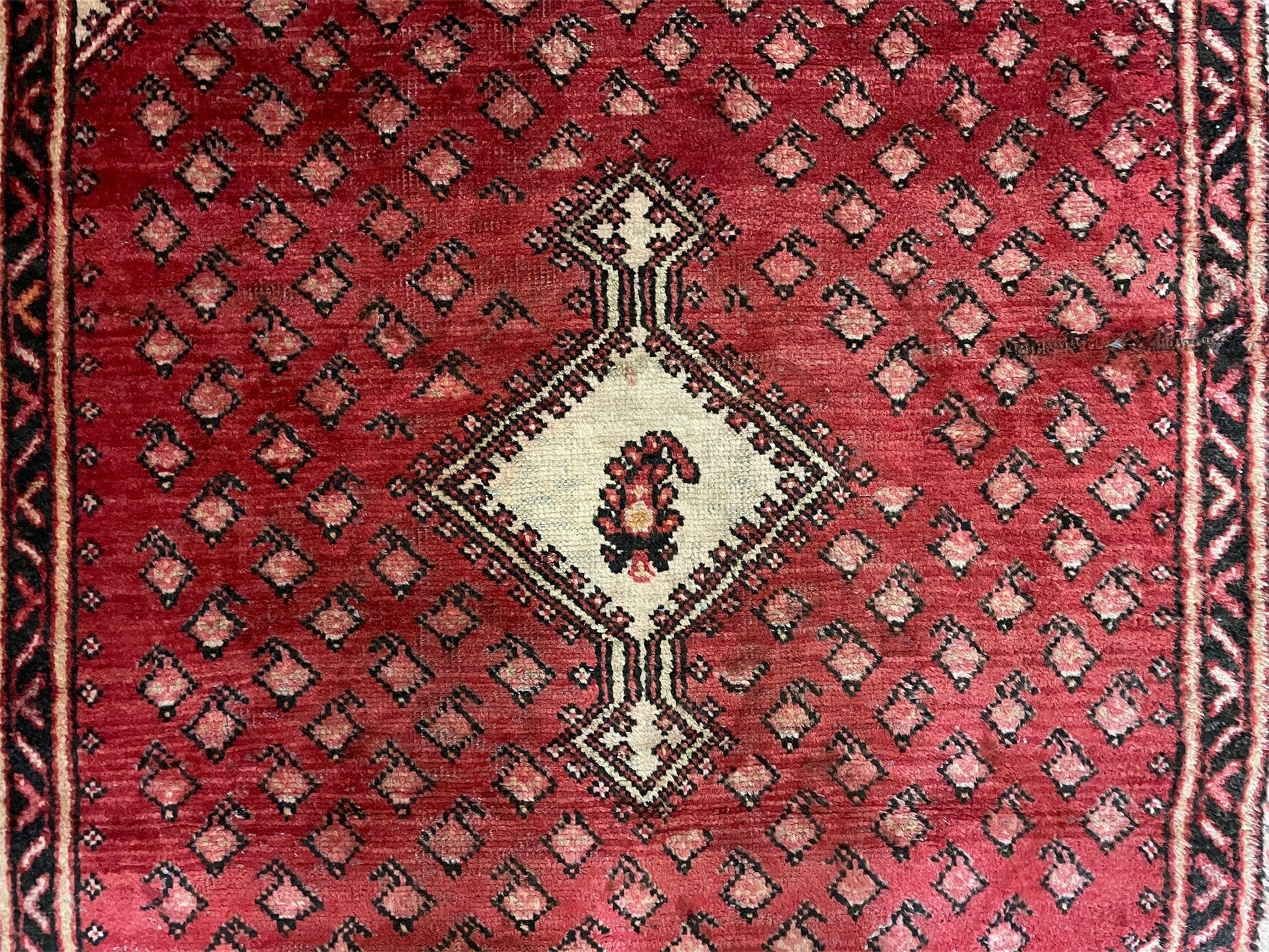 4 X 6.5 Antique Handmade Wool Rug Paisley Boteh Design Tribal Rug Red Ivory - Nuvé