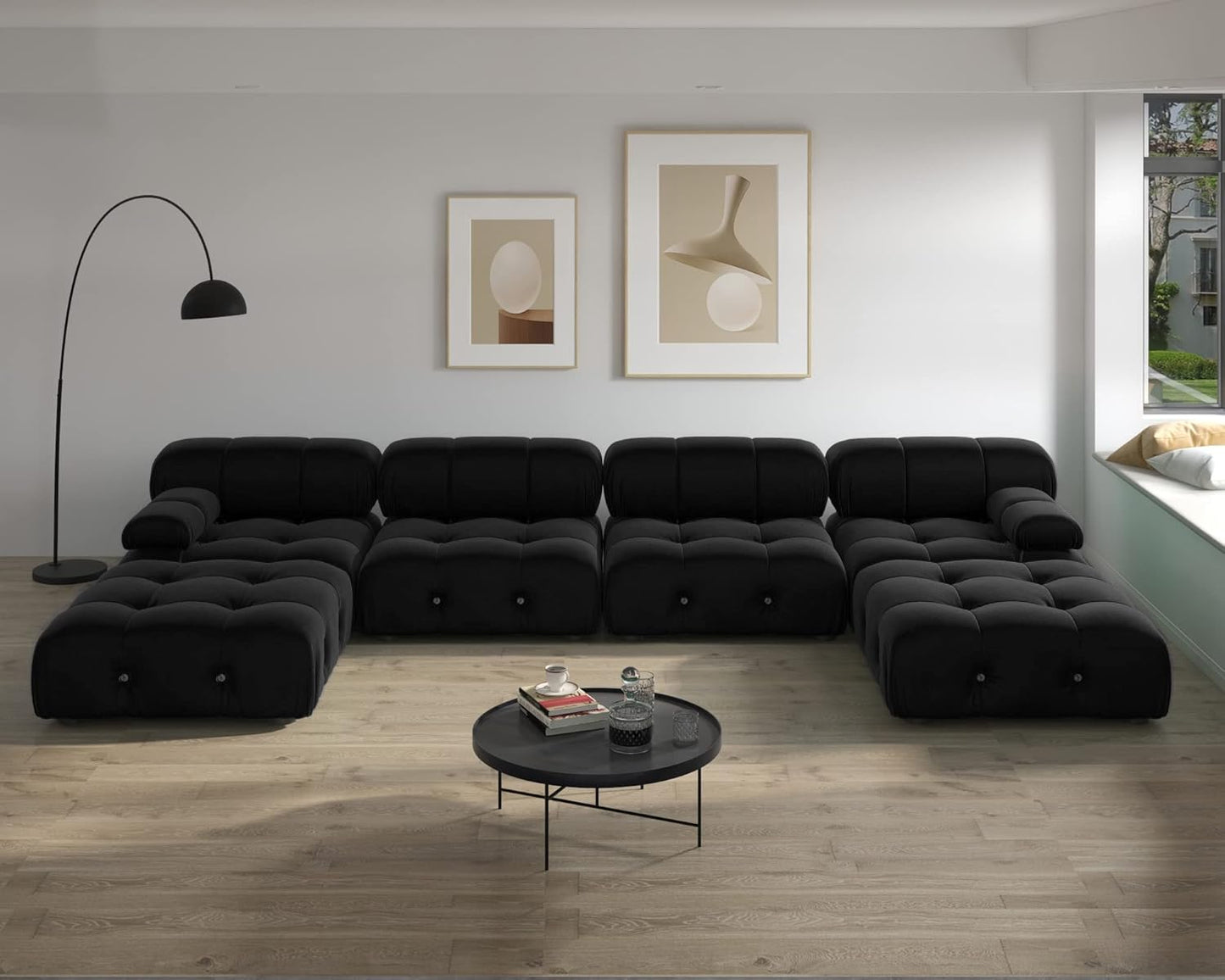 Nuvé® Takumi Velvet Modular Bouclé Cloud Sofa - Black - 3-Seater Sofa with 2 Ottoman - Nuvé