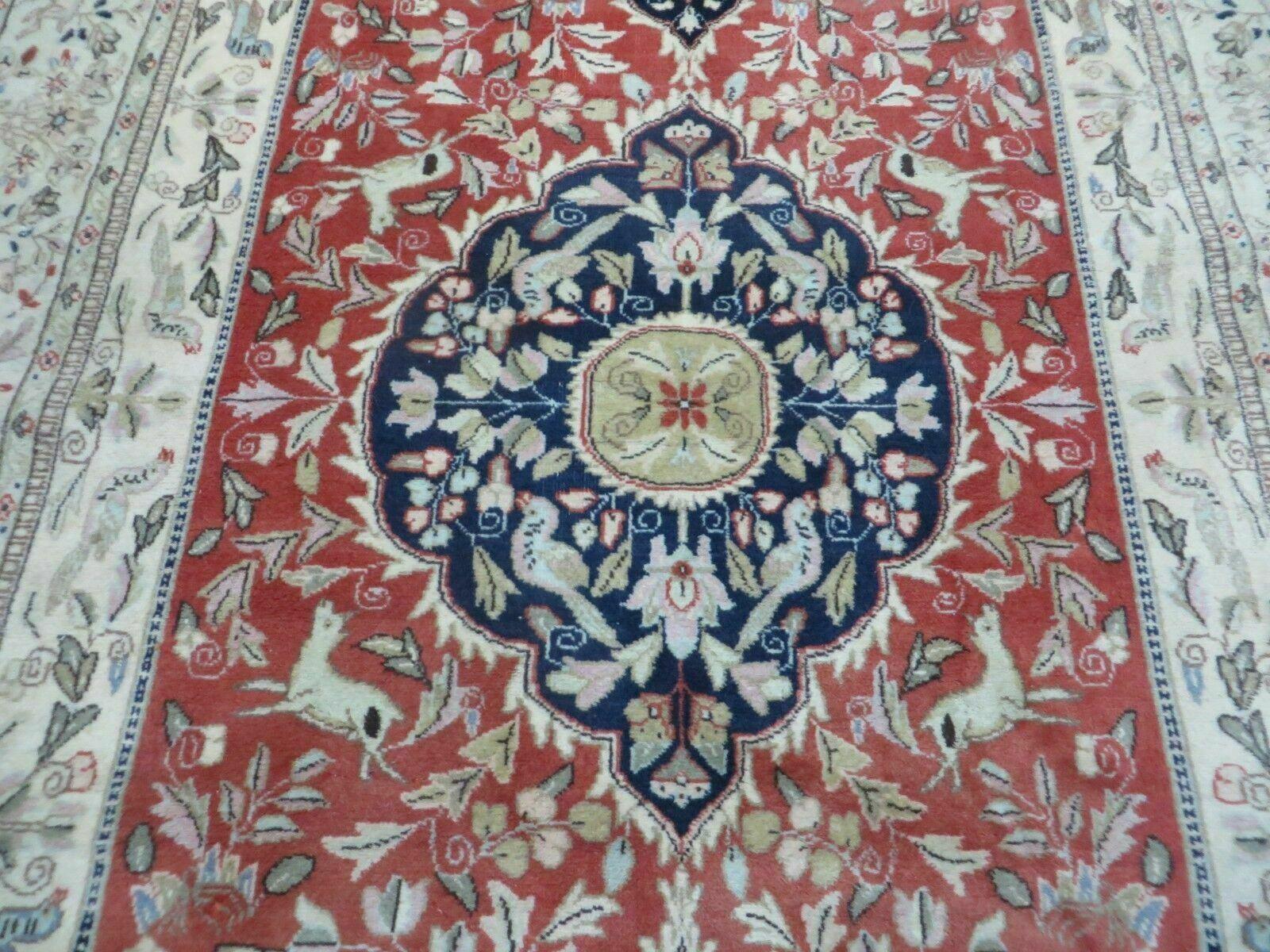 6' X 9' Vintage Handmade India Oriental Floral Wool Rug Hunting Bird Deer Nice - Nuvé