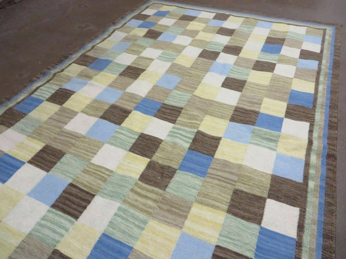 5' X 8' Hand-knotted Kilim Dhurrie Wool Cotton Rug Flat Weave Carpet Checkered Pattern Colorful Multicolor - Nuvé