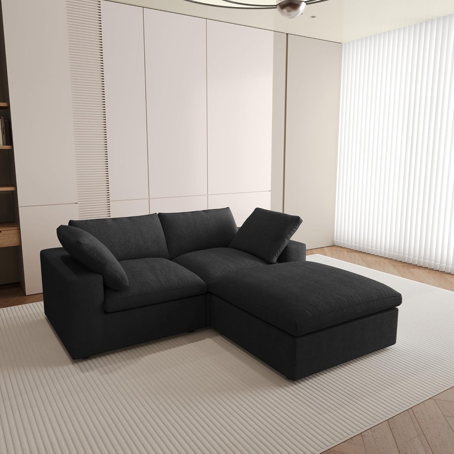 Nuvé® Solace Modular Bouclé Cloud Sofa - Obsidian Black - 2-Seater Sectional Sofa with Ottoman - Nuvé
