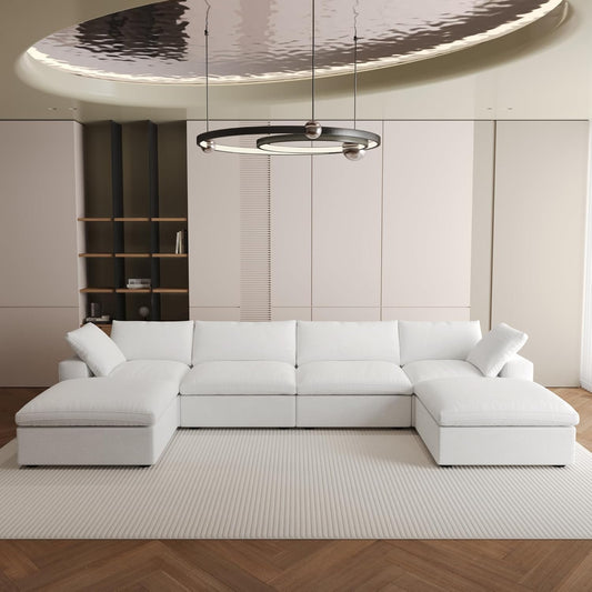 Nuvé® Solace Modular Bouclé Cloud Sofa - Snow White - 4-Seater Sectional Sofa with 2 Ottomans - Nuvé