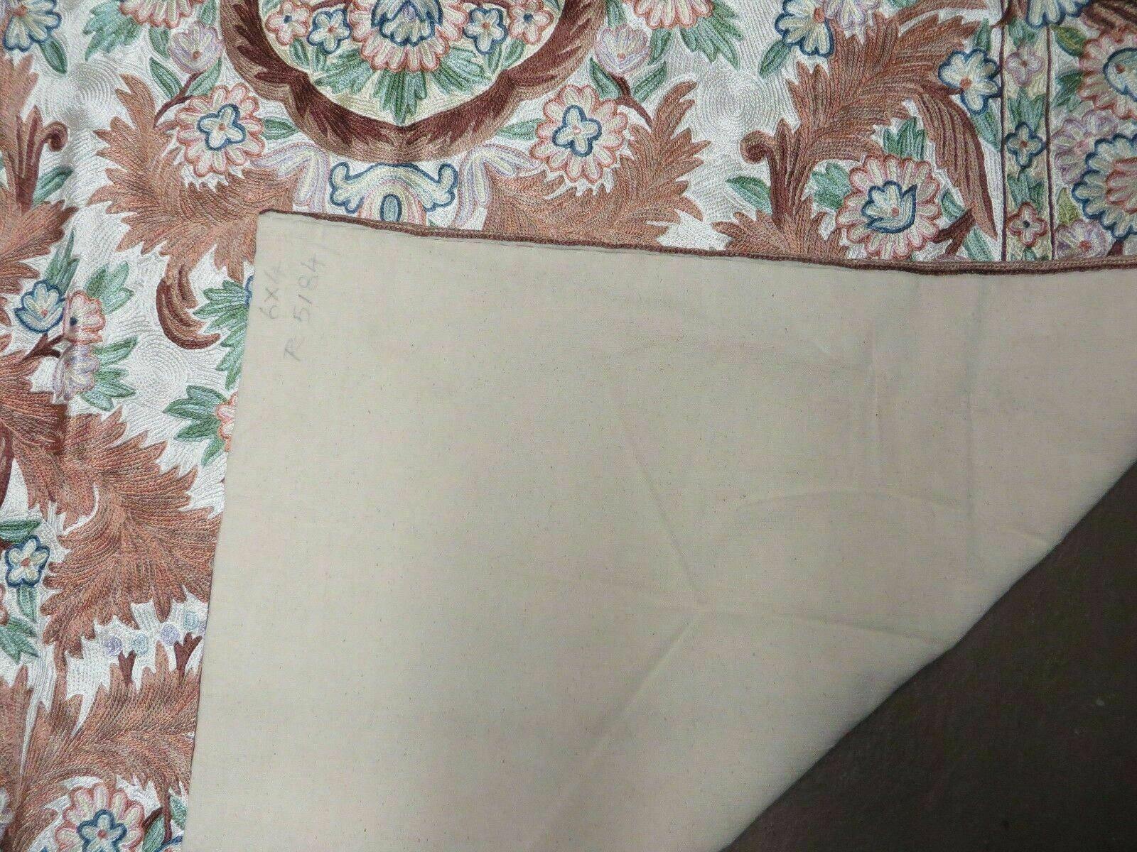 4' X 6' Vintage Embroidery Hand Stitched Rug Silk On Cotton India Backing Nice - Nuvé