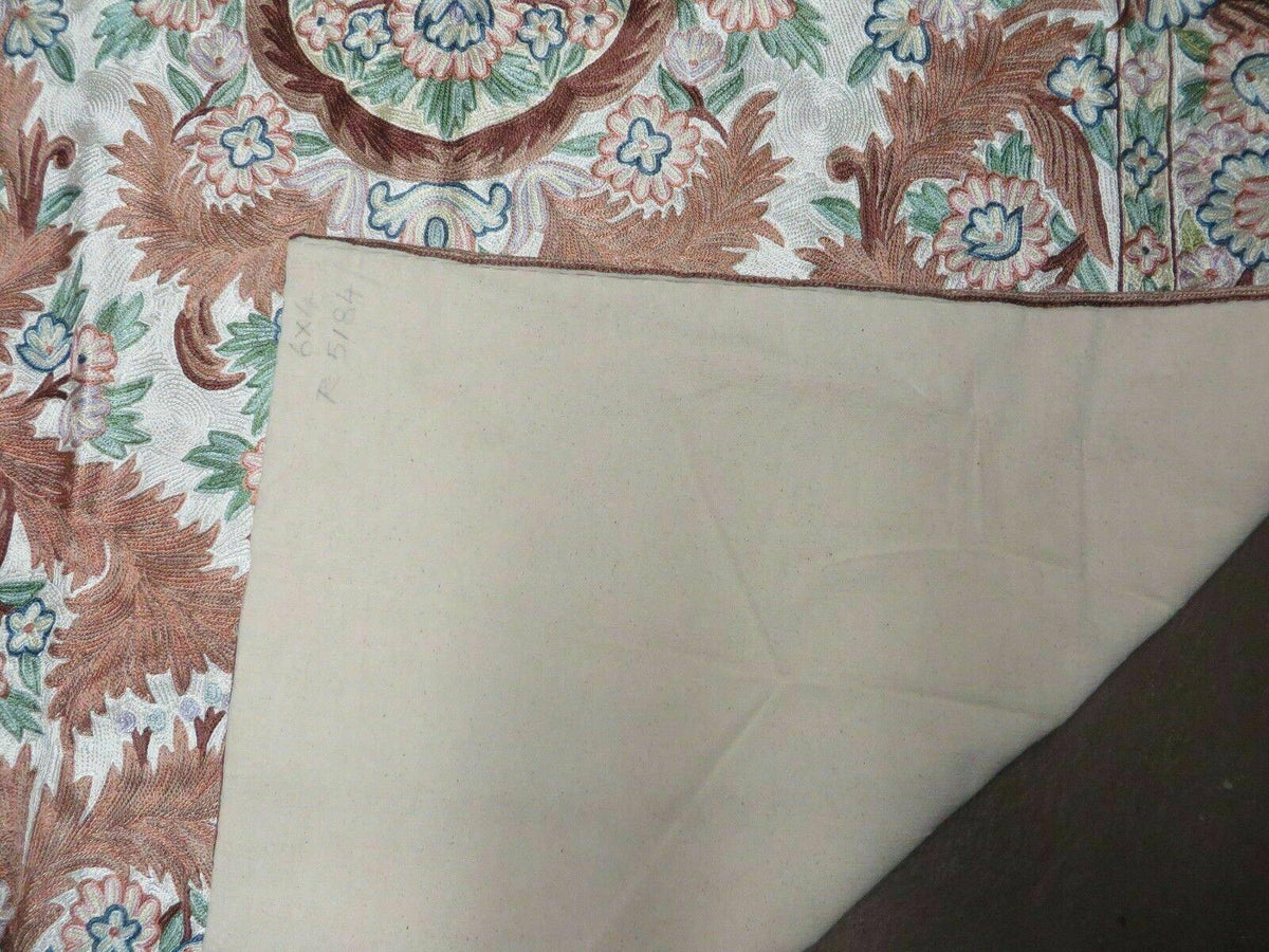 4' X 6' Vintage Embroidery Hand Stitched Rug Silk On Cotton India Backing Nice