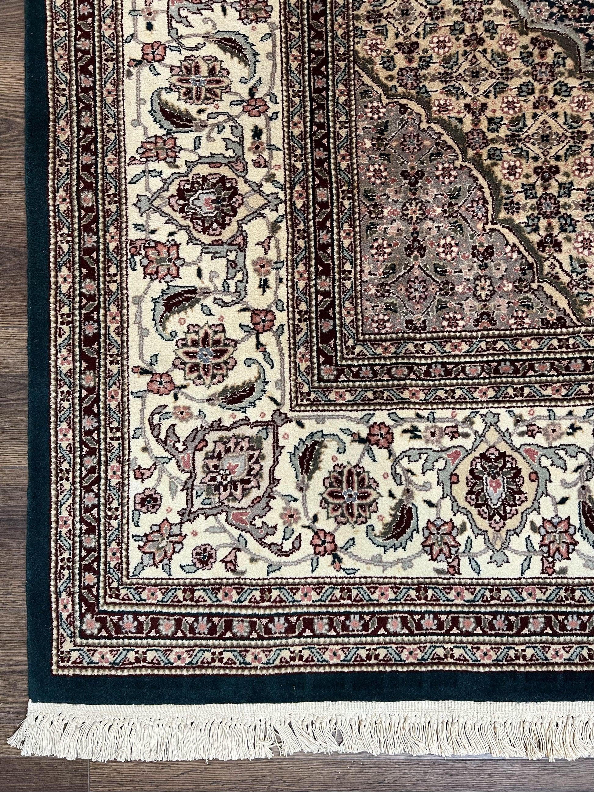 Sino Persian Rug 9x12, Dark Green and Ivory, Medallion, Mahi Herati, Elegant Oriental Carpet, Wool Hand Knotted Traditional Room Sized Rug - Nuvé