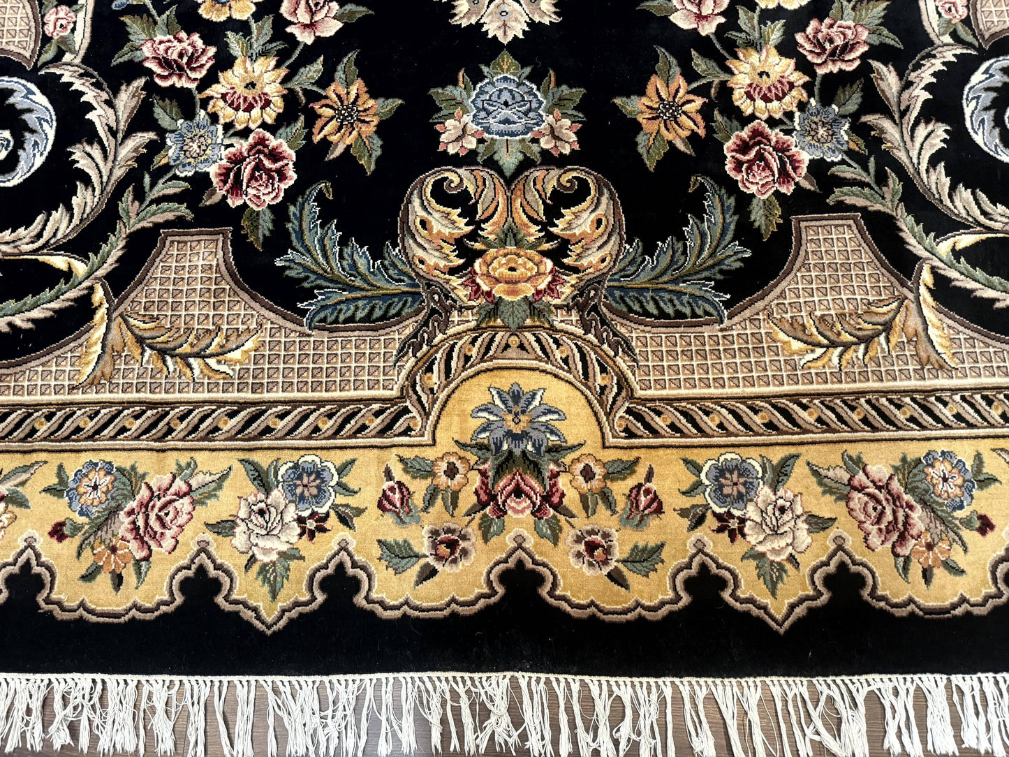 Aubusson Rug 9x12, Black and Beige, Floral, Elegant Handmade French European Design Carpet - Nuvé