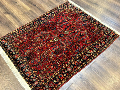Antique Persian Sarouk Rug 3x4, Red, Floral, 1920s Wool Rug - Nuvé