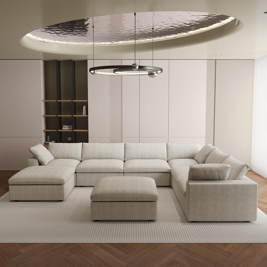 Nuvé® Solace Modular Bouclé Cloud Sofa - Khaki - 7-Seater Corner Chaise - Nuvé