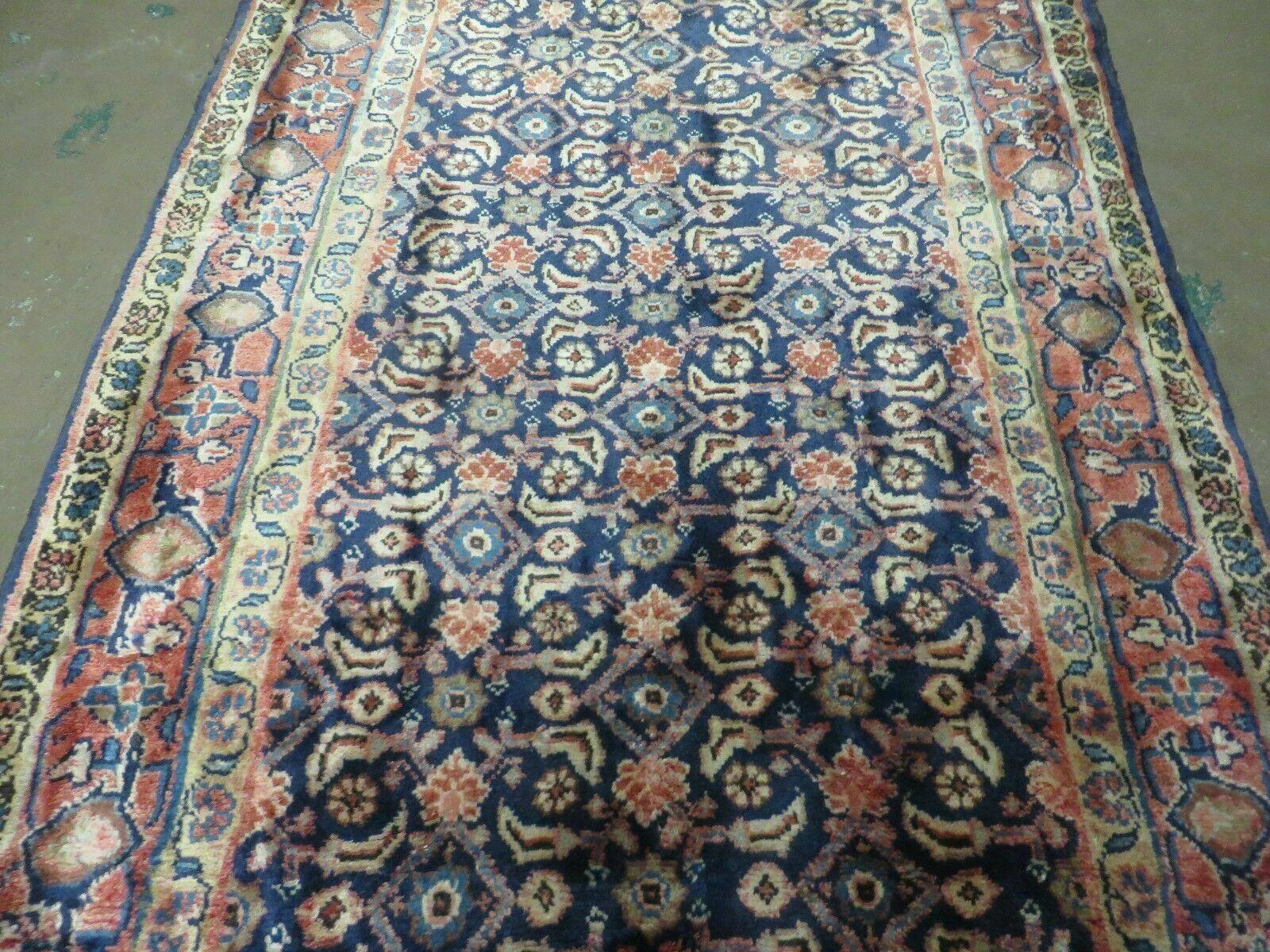 3'7" X 10' Antique Handmade India Floral Oriental Wool Runner Rug Organic Blue - Nuvé