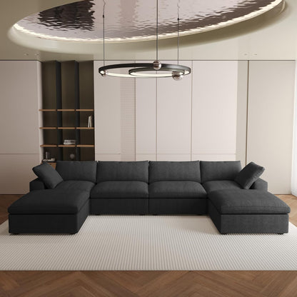 Nuvé® Solace Modular Bouclé Cloud Sofa - Obsidian Black - 4-Seater Sectional Sofa with 2 Ottomans - Nuvé