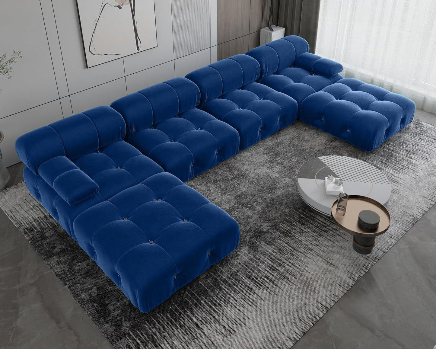 Nuvé® Takumi Velvet Modular Bouclé Cloud Sofa - Blue - 3-Seater Sofa with 2 Ottoman - Nuvé