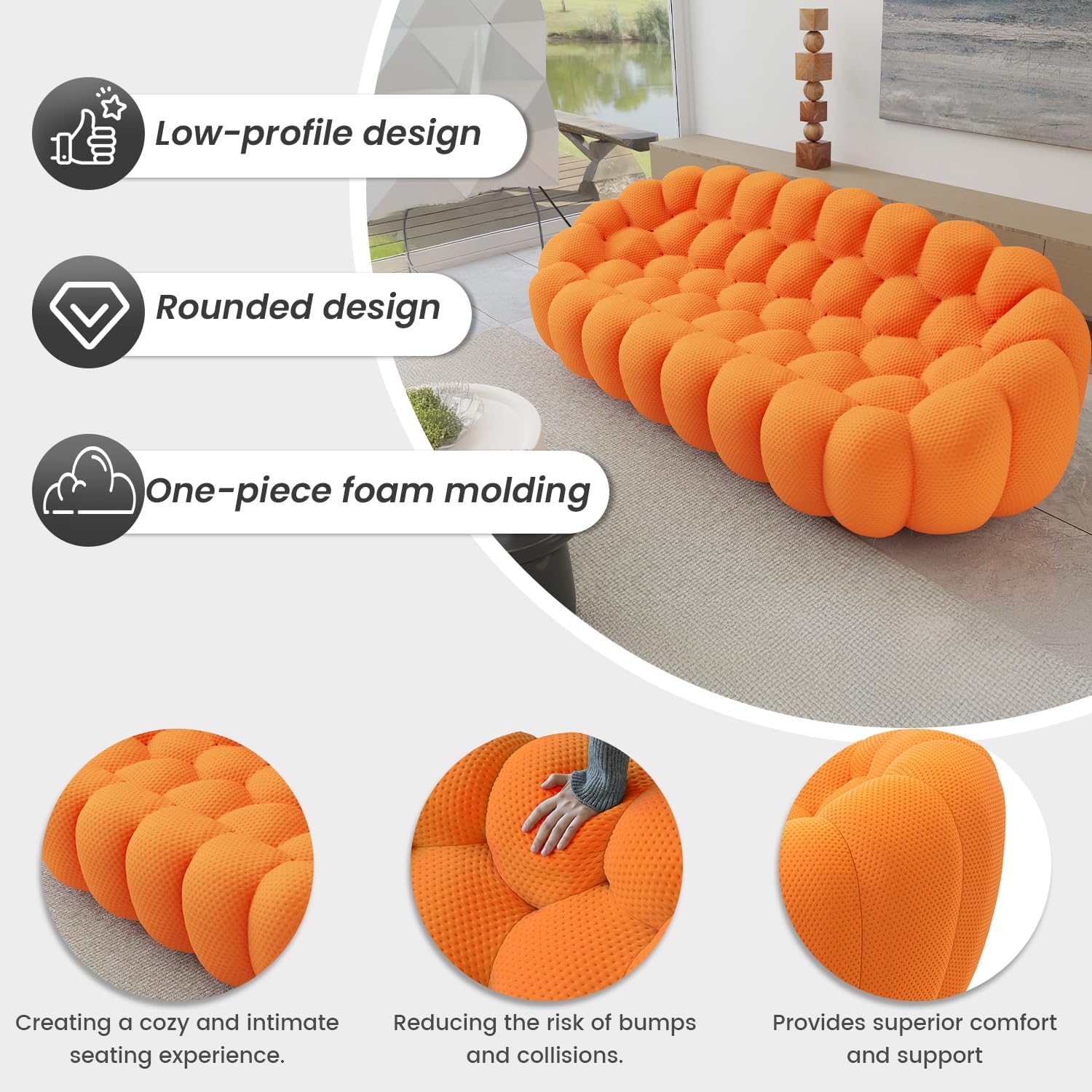 Nuvé® Mitsu Modular Bouclé Cloud Sofa - Orange - 3-Seater Sofa - Nuvé