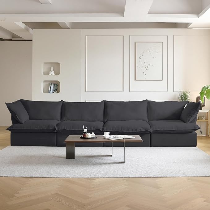 Sabi Modular Boucle Cloud Sofa - Obsidian Black - 4-Seater Sofa - Nuvé