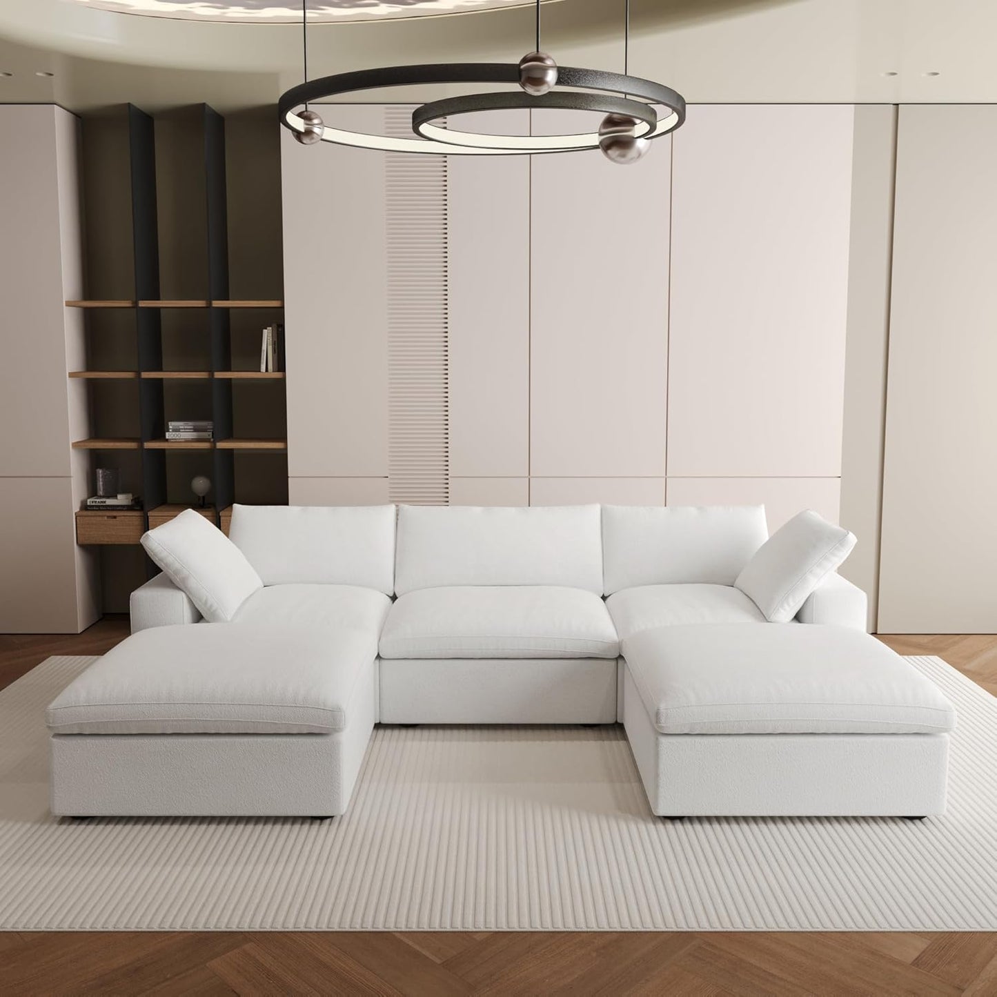 Nuvé® Solace Modular Bouclé Cloud Sofa - Snow White - 3-Seater Sectional Sofa with 2 Ottomans - Nuvé