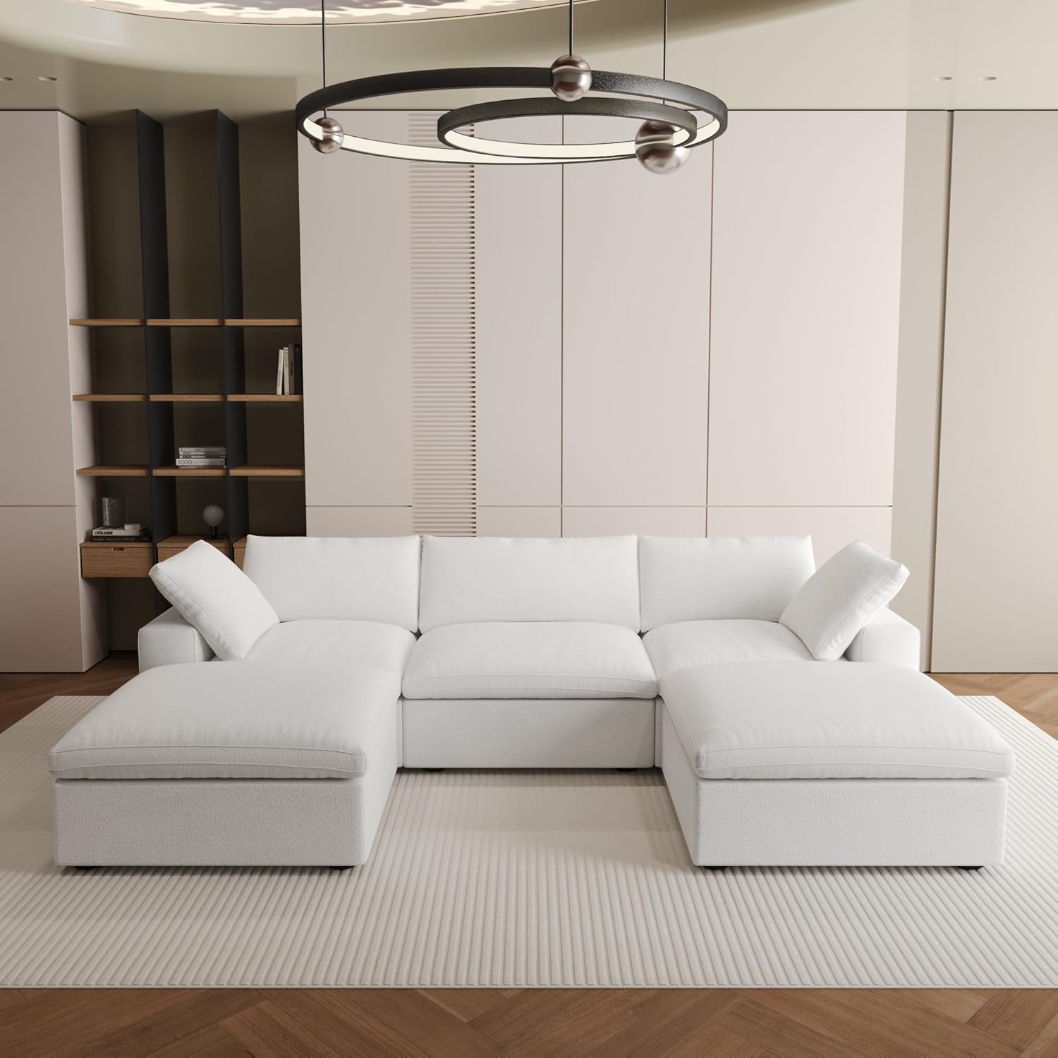 Nuvé® Solace Modular Bouclé Cloud Sofa - Snow White - 3-Seater Sectional Sofa with 2 Ottomans - Nuvé
