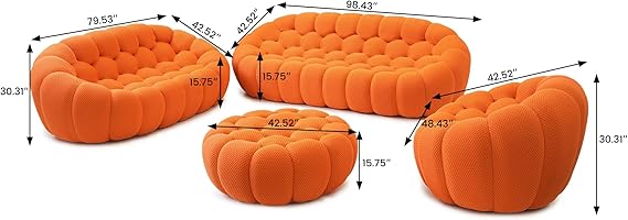 Nuvé® Mitsu Modular Bouclé Cloud Sofa - Orange - 1 + 2 + 3 Seater and Ottoman - Nuvé