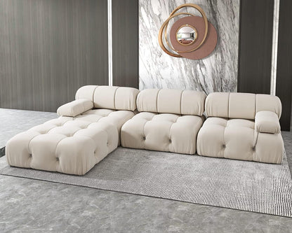 Nuvé® Takumi Velvet Modular Bouclé Cloud Sofa - Beige - 3-Seater Sofa with 1 Ottoman - Nuvé