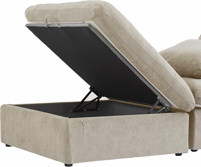 Nuvé® Solace Modular Bouclé Cloud Sofa - Khaki - 2-Seater Sectional Sofa with Ottoman - Nuvé