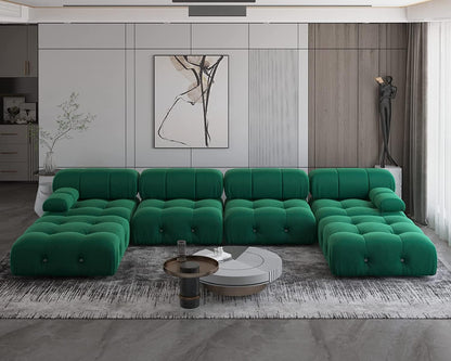 Nuvé® Takumi Velvet Modular Bouclé Cloud Sofa - Green - 3-Seater Sofa with 2 Ottoman - Nuvé
