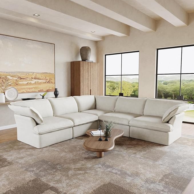 Sabi Modular Boucle Cloud Sofa - Snow White - 5-Seater Corner Sectional (V-Shaped) - Nuvé