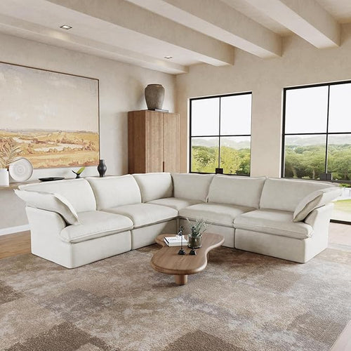 Sabi Modular Boucle Cloud Sofa - Snow White - 5-Seater Corner Sectional (V-Shaped) - Nuvé