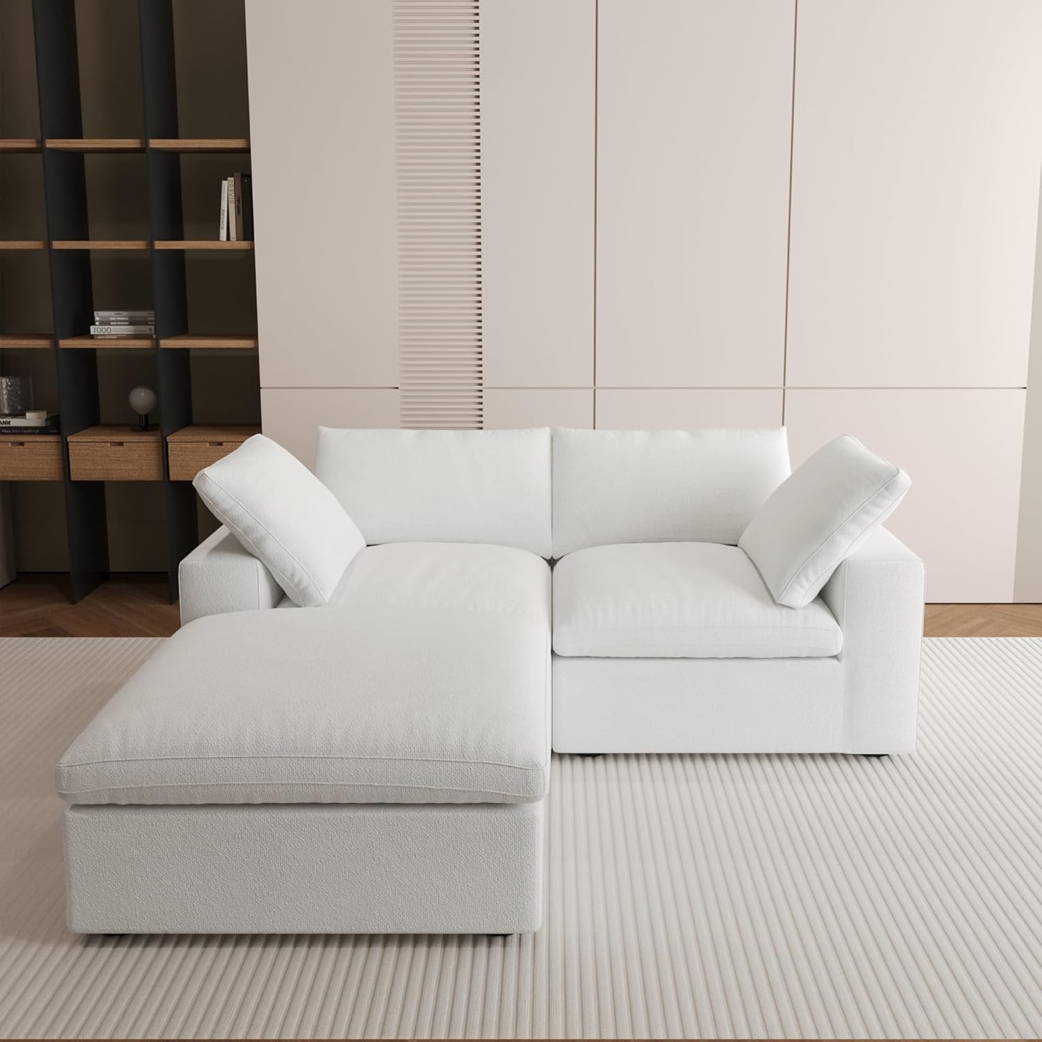 Nuvé® Solace Modular Bouclé Cloud Sofa - Snow White - 2-Seater Sectional Sofa with Ottoman - Nuvé