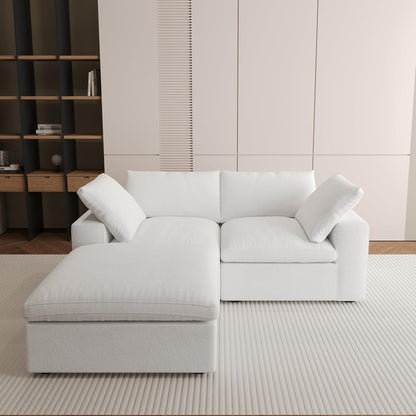 Nuvé® Solace Modular Bouclé Cloud Sofa - Snow White - 2-Seater Sectional Sofa with Ottoman - Nuvé