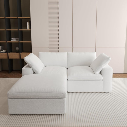 Nuvé® Solace Modular Bouclé Cloud Sofa - Snow White - 2-Seater Sectional Sofa with Ottoman - Nuvé