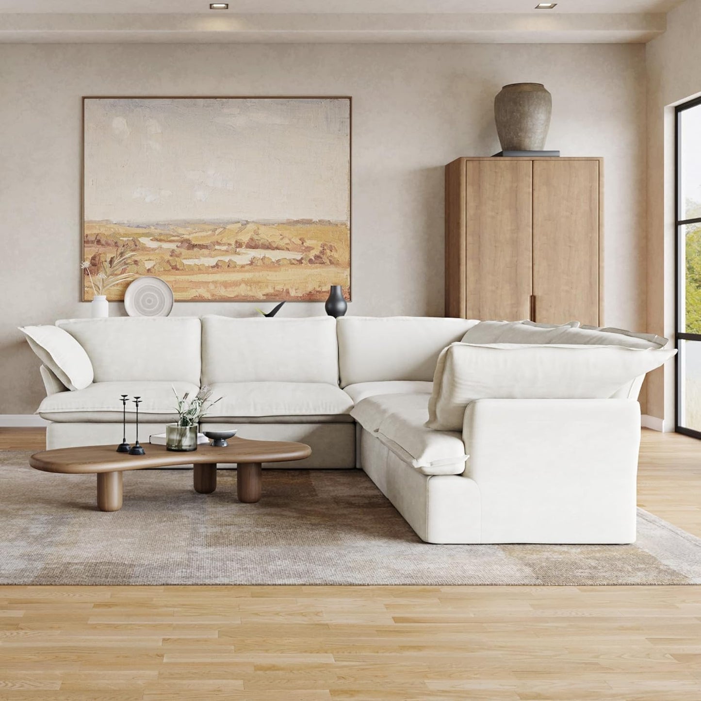 Sabi Modular Boucle Cloud Sofa - Snow White - 5-Seater Corner Sectional (V-Shaped) - Nuvé