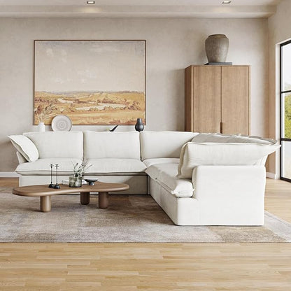Sabi Modular Boucle Cloud Sofa - Snow White - 5-Seater Sectional Sofa with Ottoman - Nuvé