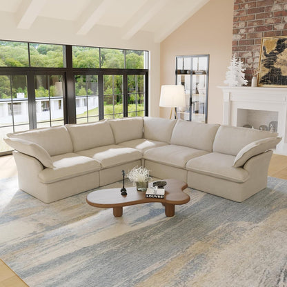 Sabi Modular Boucle Cloud Sofa - Beige - 5-Seater Corner Sectional (V-Shaped) - Nuvé