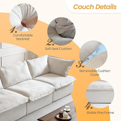 Sabi Modular Boucle Cloud Sofa - Beige - 4-Seater Sectional Sofa with 2 Ottomans - Nuvé