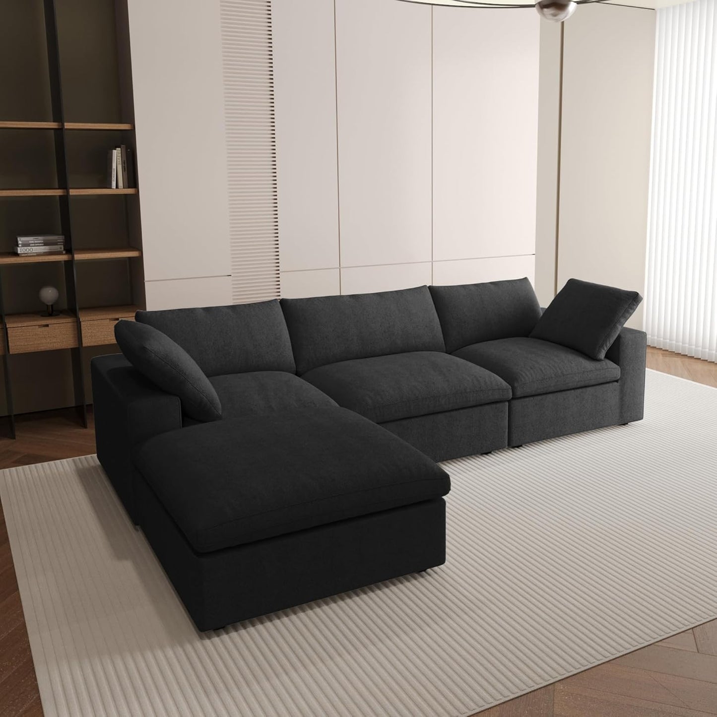 Nuvé® Solace Modular Bouclé Cloud Sofa - Obsidian Black - 3-Seater Sectional Sofa with Ottoman - Nuvé