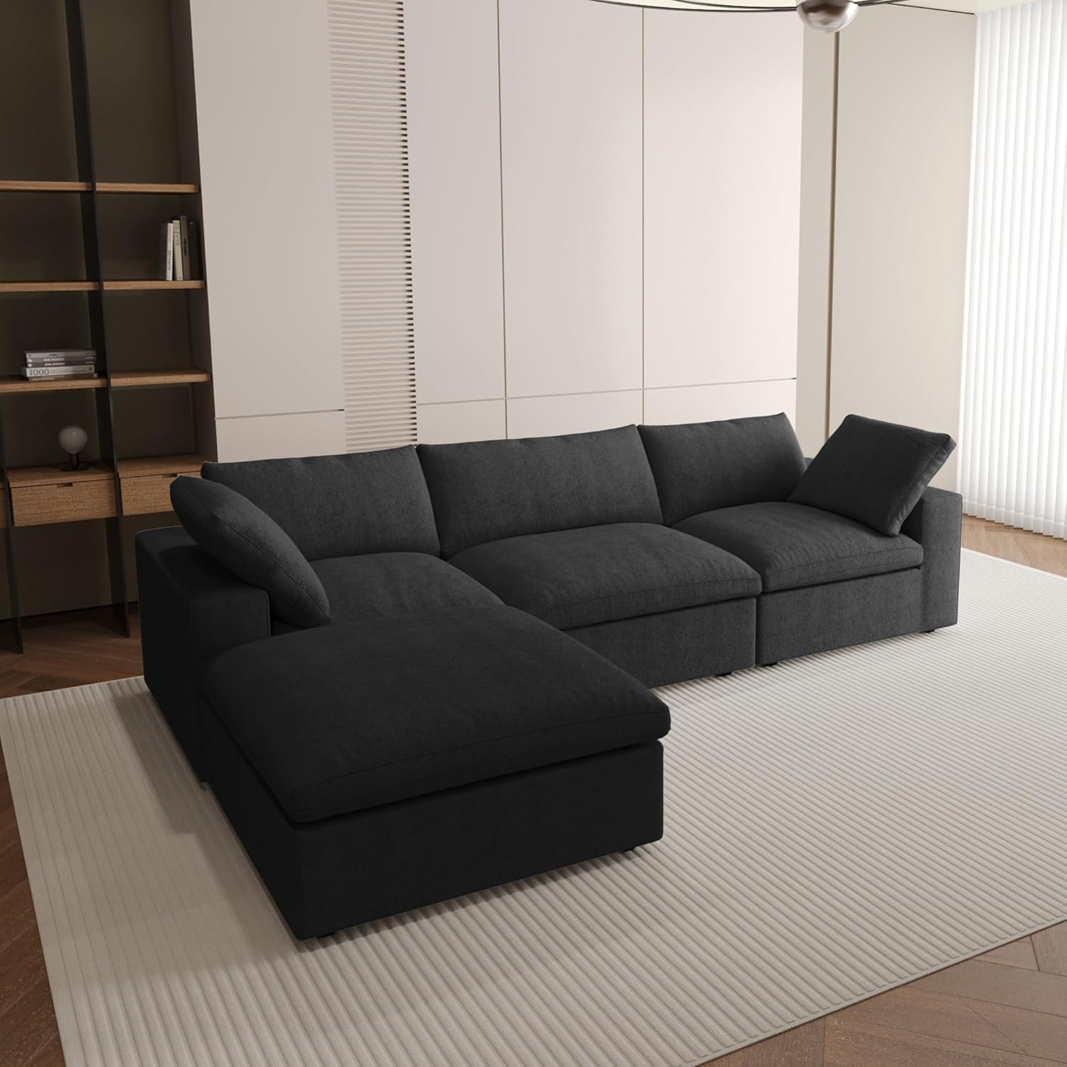 Nuvé® Solace Modular Bouclé Cloud Sofa - Obsidian Black - 3-Seater Sectional Sofa with Ottoman - Nuvé