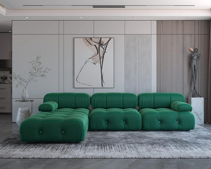 Nuvé® Takumi Velvet Modular Bouclé Cloud Sofa - Green - 3-Seater Sofa with 1 Ottoman - Nuvé