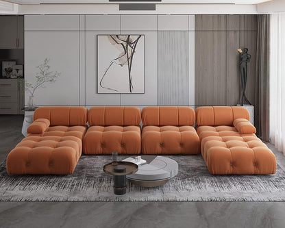 Nuvé® Takumi Velvet Modular Bouclé Cloud Sofa - Orange - 3-Seater Sofa with 2 Ottoman - Nuvé