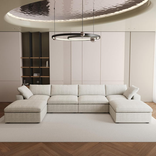 Nuvé® Solace Modular Bouclé Cloud Sofa - Khaki - 4-Seater Sectional Sofa with 2 Ottomans - Nuvé