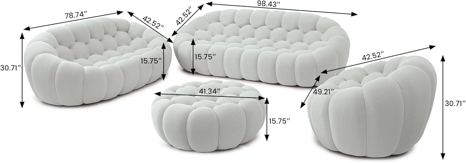 Nuvé® Mitsu Modular Bouclé Cloud Sofa - Light Grey - 1 + 2 + 3 Seater and Ottoman - Nuvé
