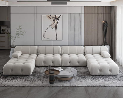 Nuvé® Takumi Velvet Modular Bouclé Cloud Sofa - Beige - 3-Seater Sofa with 2 Ottoman - Nuvé