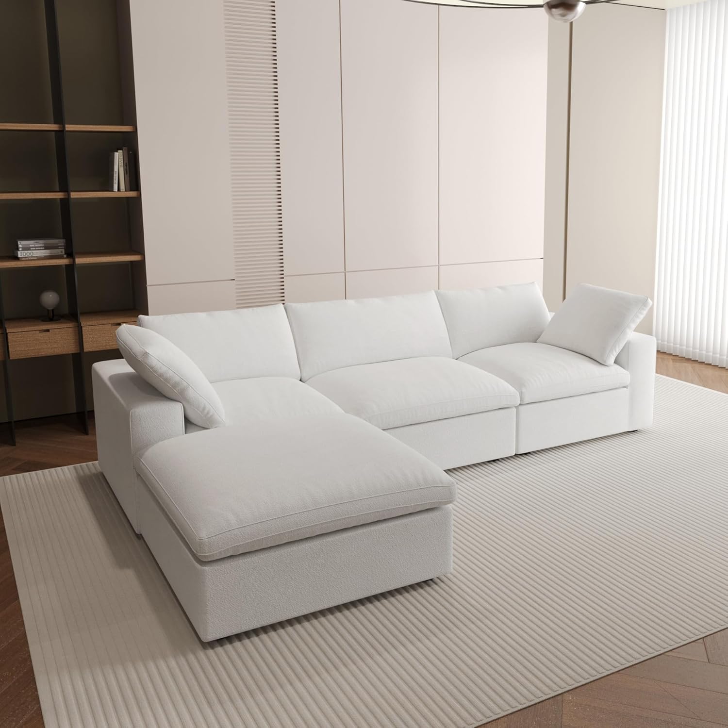Nuvé® Solace Modular Bouclé Cloud Sofa - Snow White - 3-Seater Sectional Sofa with Ottoman - Nuvé
