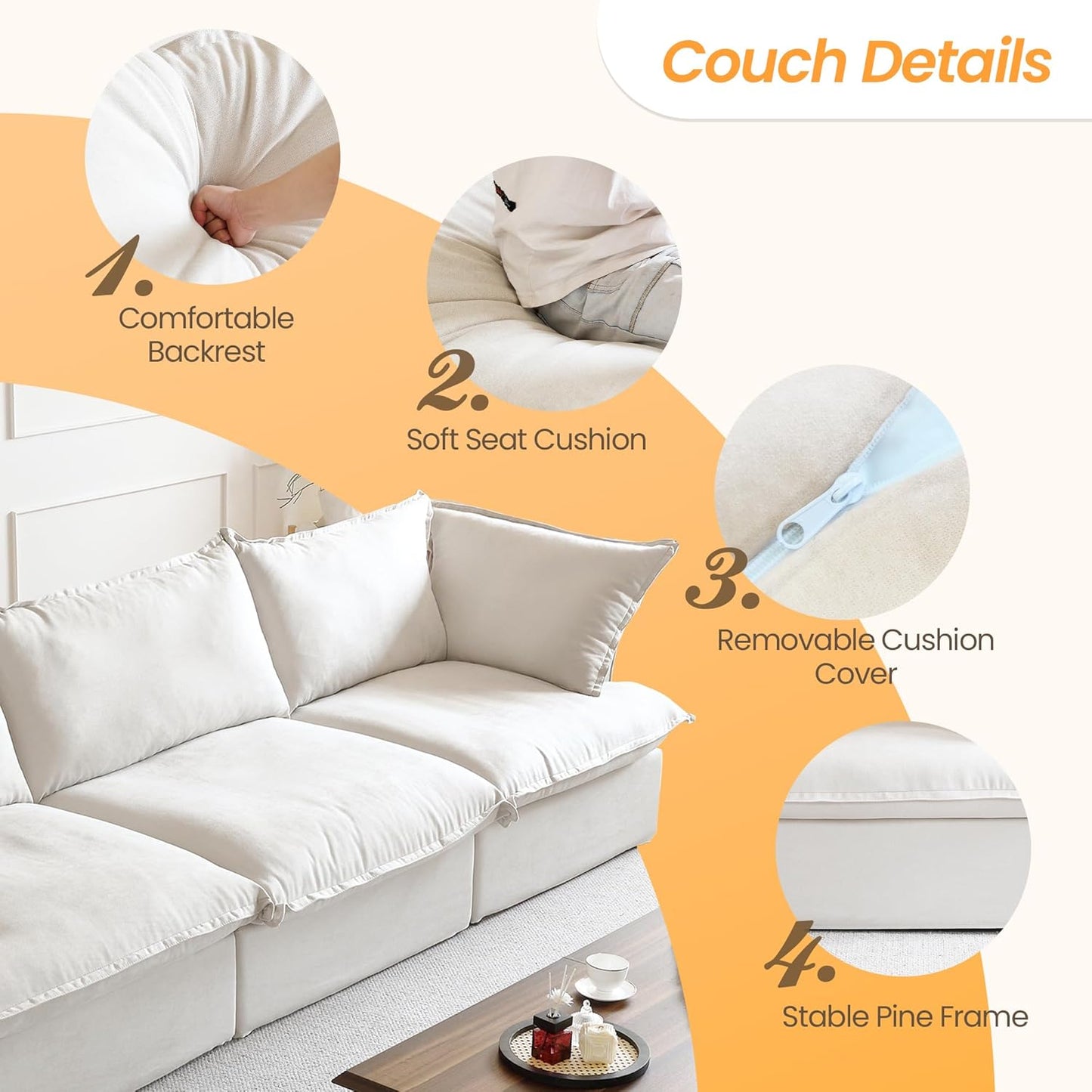 Sabi Modular Boucle Cloud Sofa - Snow White - 4-Seater Sofa - Nuvé